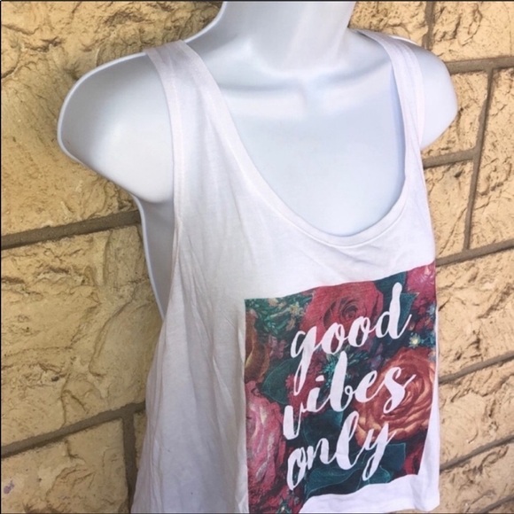 Good vibes Tank Top Floral White Loose Large - Picture 8 of 11